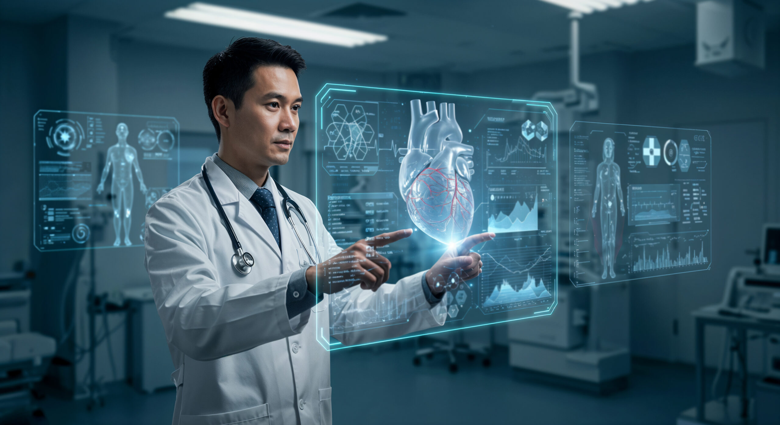 doctor-using-holographic-technology-examine-heart doctor-using-holographic-technology-examine-heart